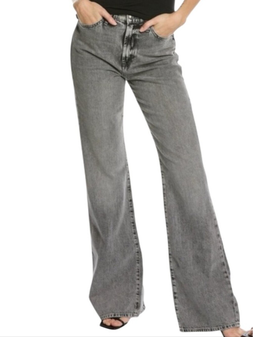 7 For All Mankind Easy Boot High-Waist Split Hem Grey Denim Jeans-NWT